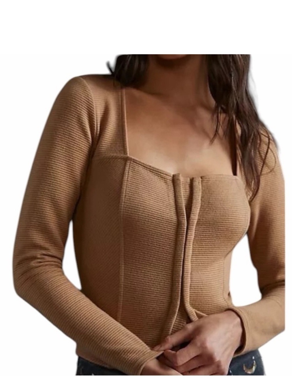 B B DAKOTA by STEVE MADDEN Anthropologie Corset Seamed Crop Top Camel Small EC